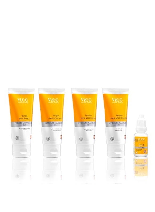 VLCC Pedicure - Manicure Hand & Foot Kit - 150g + 60ml | Remove Dirt, Impurities & Dead Skin Cells | Softens and Nourishes Hand and Feet | Combo of Oil, Cleanser, Scrub, Cream, Anti tan pack. - Image 2